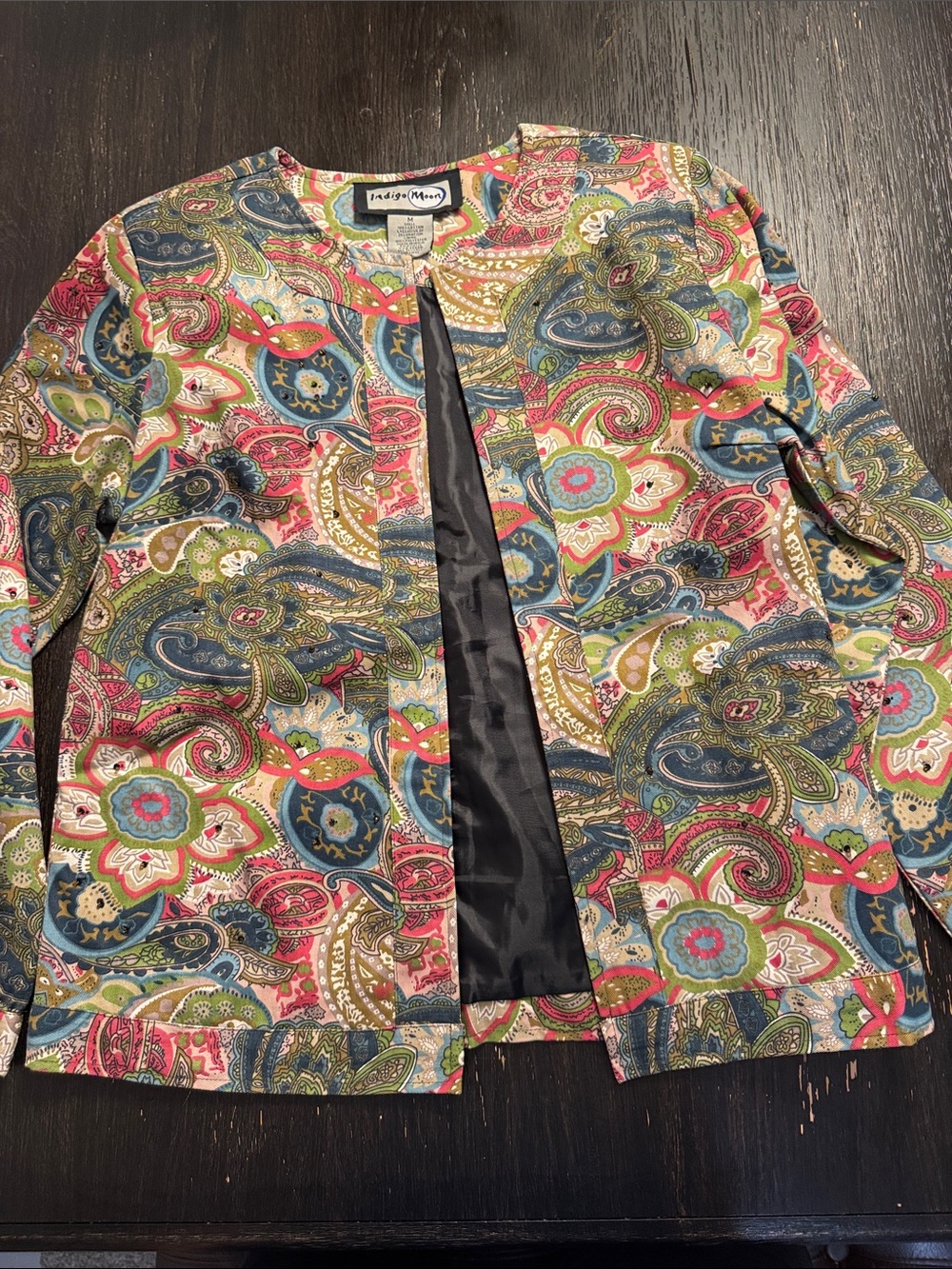 Vintage Y2K Indigo Multicolor Paisley Open-Front Blazer